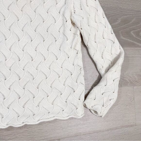 L. Magnin Cream Cashmere Sweater Basketweave Knit Pullover S - Picture 4 of 6